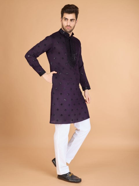 Purple Viscose Silk Ethnic Kurta with Dupatta