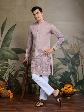 Purple Viscose Silk Sequins Embroidery Ethnic Partywear Kurta