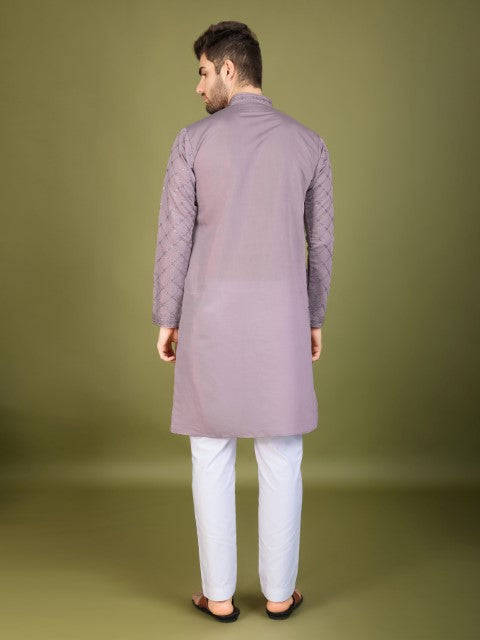 Purple Viscose Silk Thread & Sequins Embroidery Kurta with Dupatta