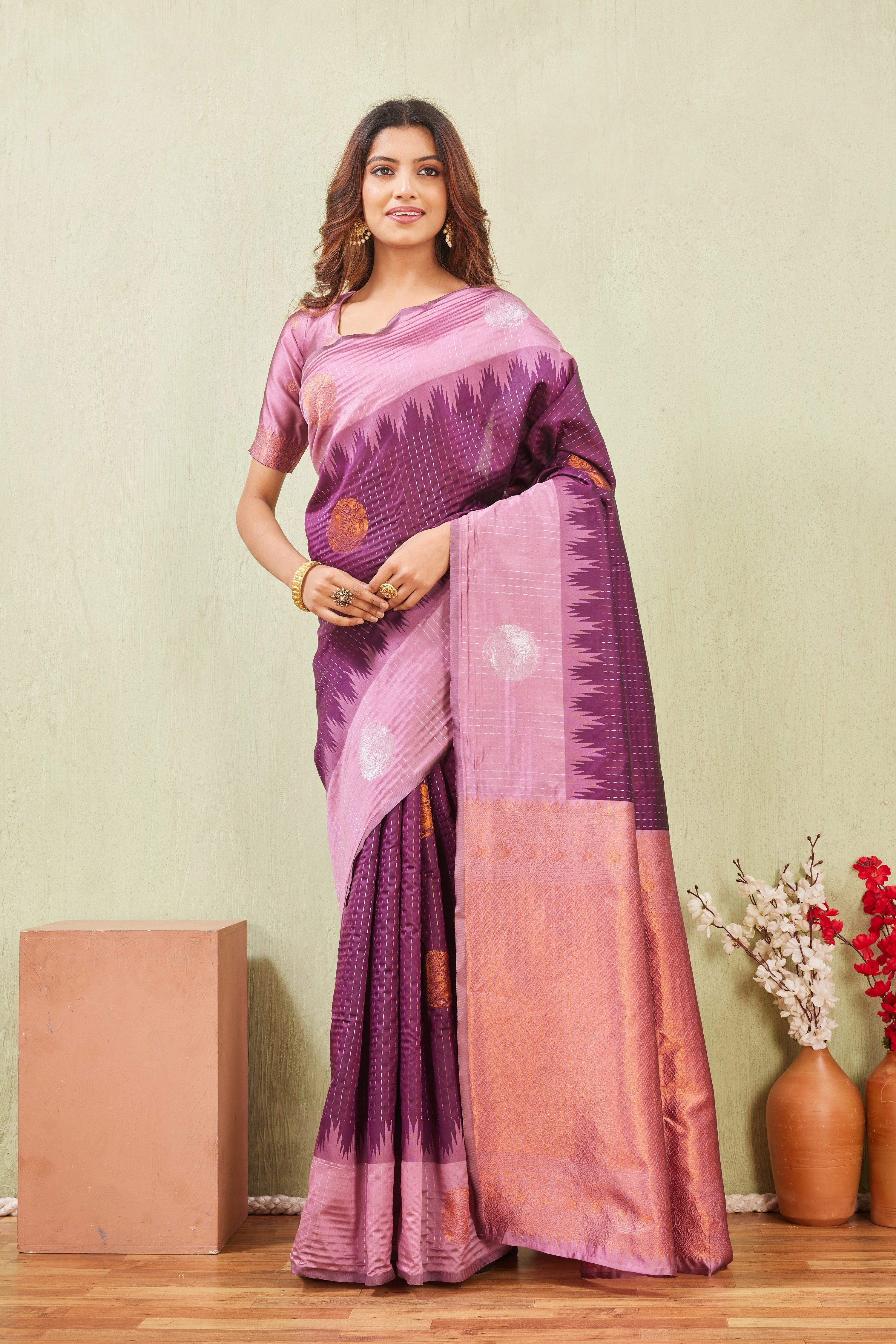 Purple Wine Banarasi Silk Saree with Rich Pallu & Elegant Jacquard Jari Work