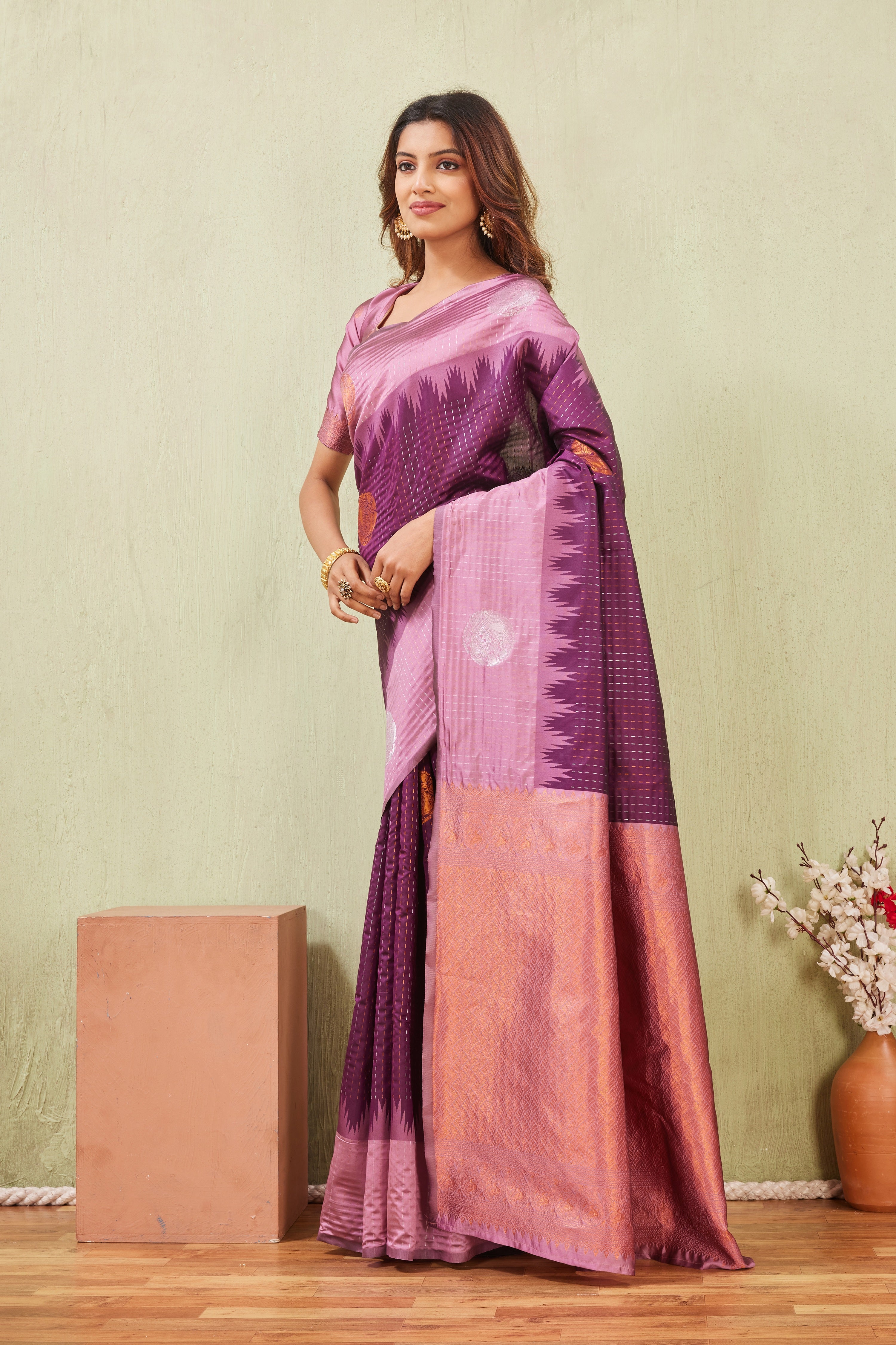 Purple Wine Banarasi Silk Saree with Rich Pallu & Elegant Jacquard Jari Work