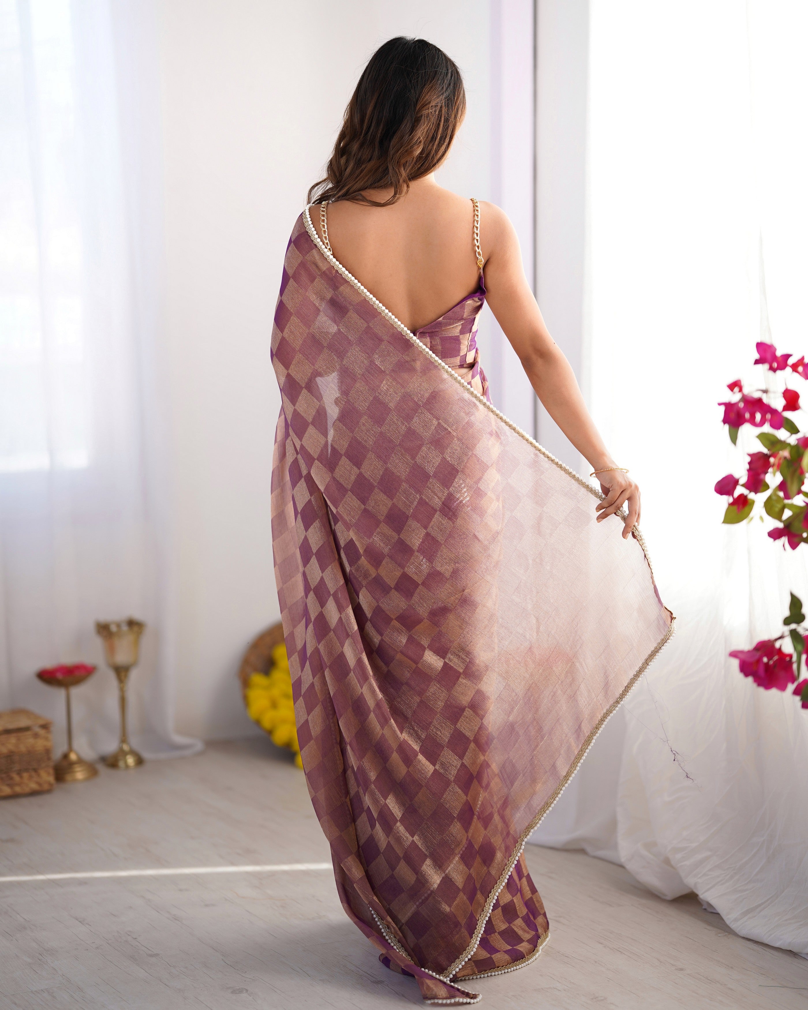 Purple Woven Chiffon Ethnic Bollywood Party Saree