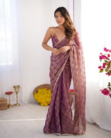Purple Woven Chiffon Ethnic Bollywood Party Saree