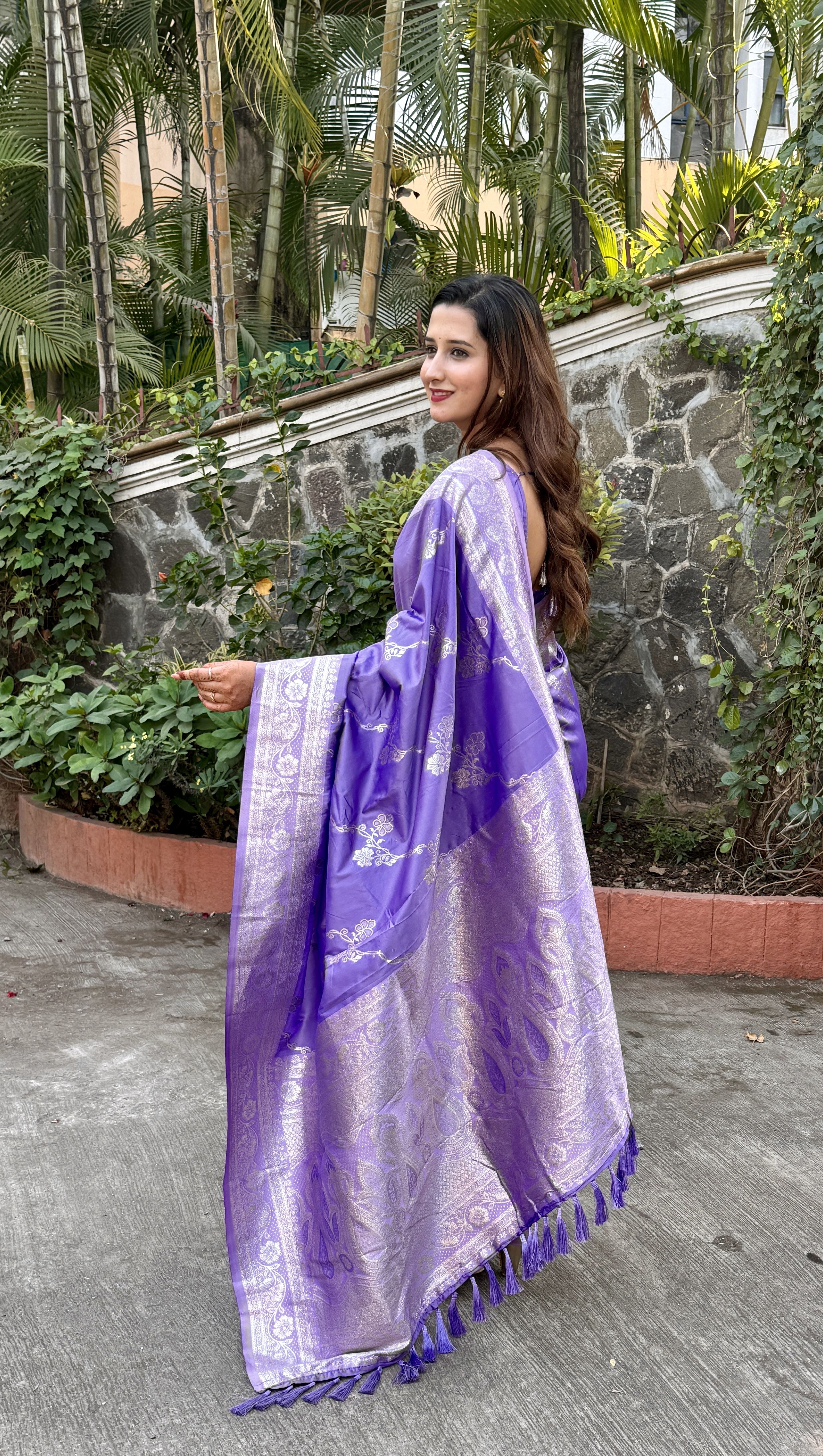 Purple Woven Jacquard Jari Designer Banarasi Silk Festive Ceremonial Saree
