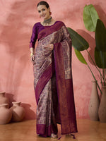 Purple Woven Jari Designer Silk Blended Saree For Festive Looks