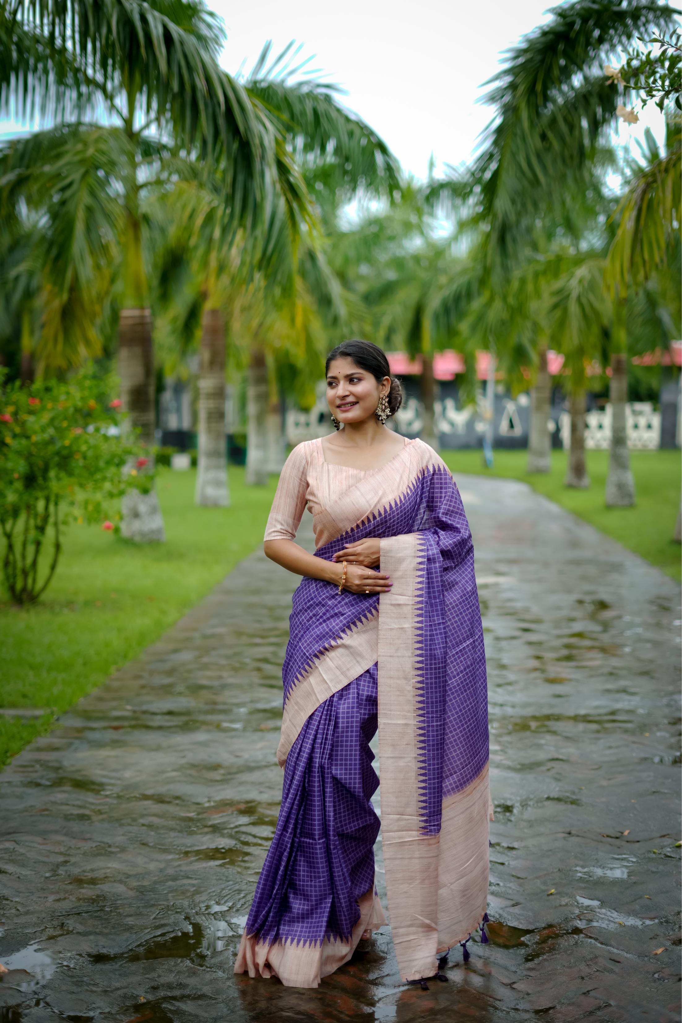 Purple Woven Kantha Designer Tussar Silk Saree With Printed Design