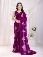 Purple Zimmy chu  Saree with C-Pallu multi Embroidery with sequins Work