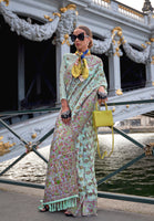 Turqouise Organza Handloom Saree With  Woven Work