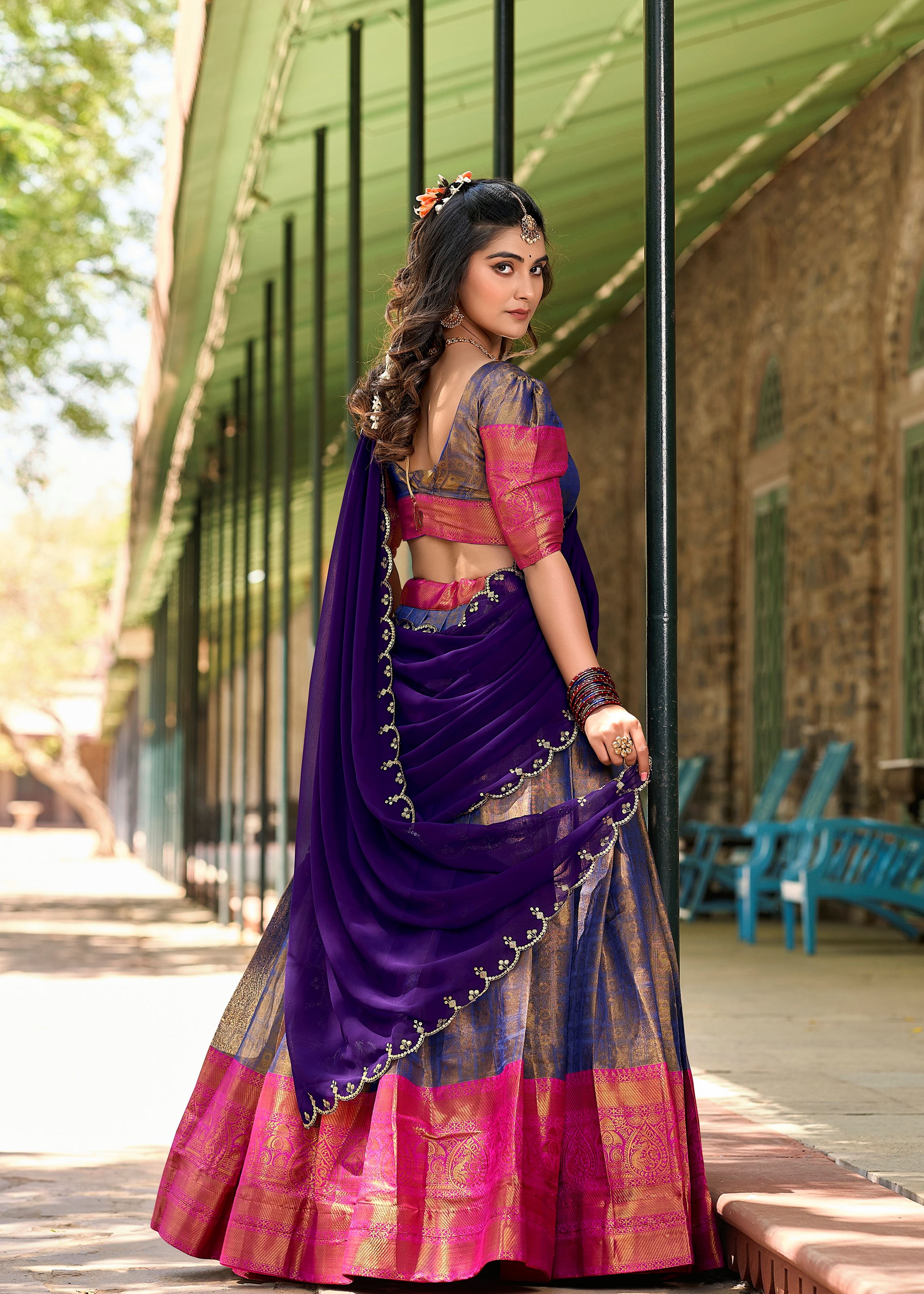 Radiate Grace In Blue Traditional Kanjivaram Lehenga With Timeless Zari Detailing