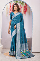 Rama Banarasi Silk Saree with Peacock Motif, Rich Pallu & Jacquard Jari Work