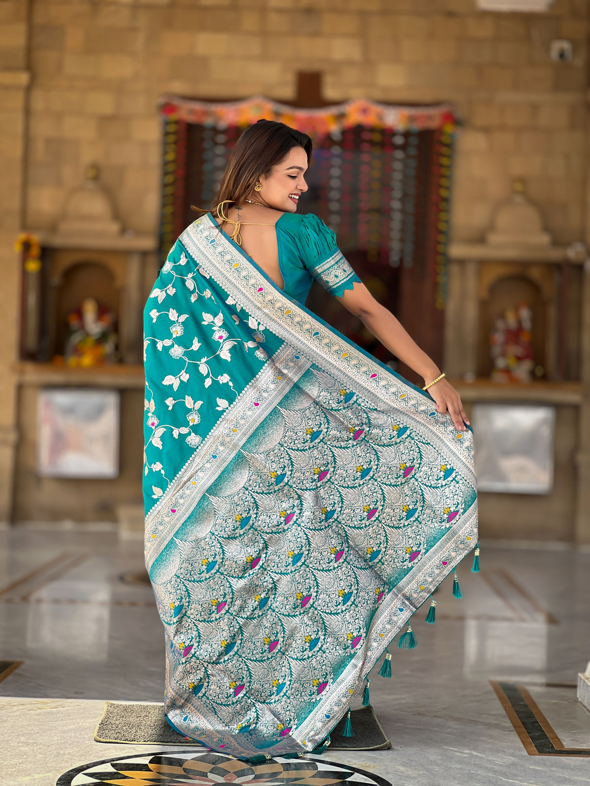 Rama Banarasi Silk Woven Jacquard Designer Ceremonial Partywear Saree