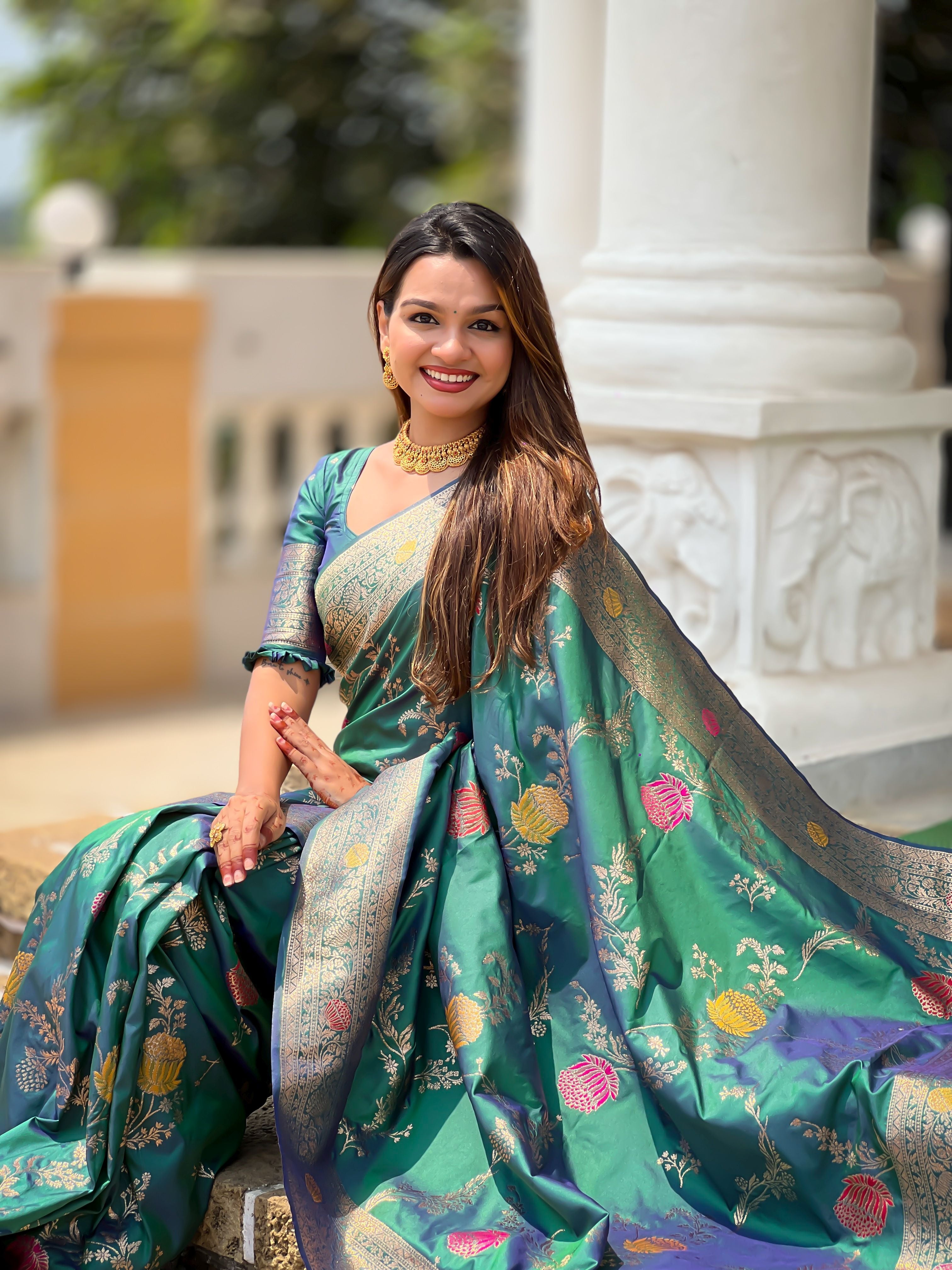Rama Beautiful Banarasi Silk Woven Meenakari Designer Graceful Ethnic Saree