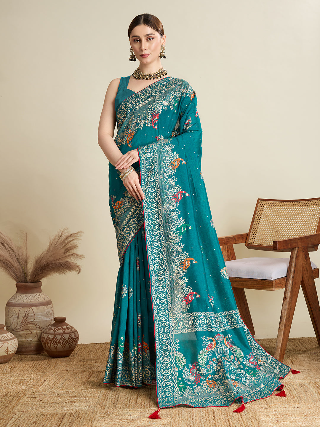 Rama Beautiful Designer Table Printed With Foil Cotton Blended Saree