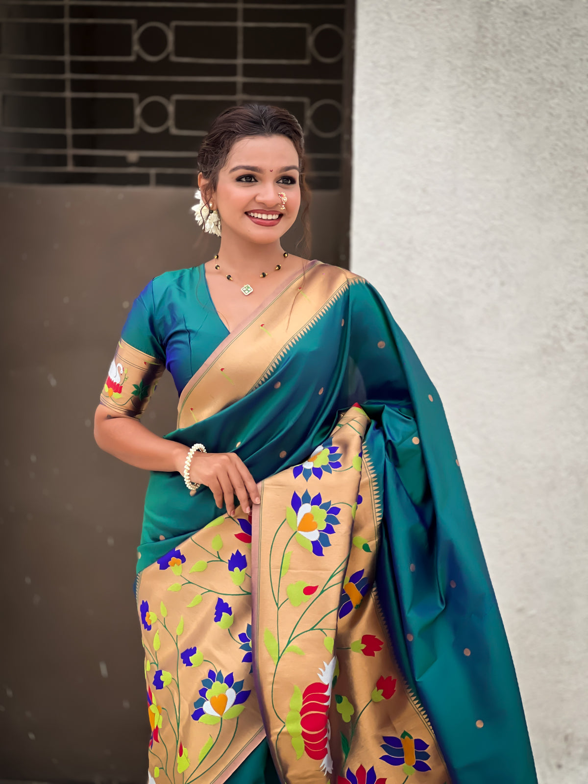 Rama Beautiful Woven Meenakari Polka Designer Paithani Silk Ethnic Graceful Saree