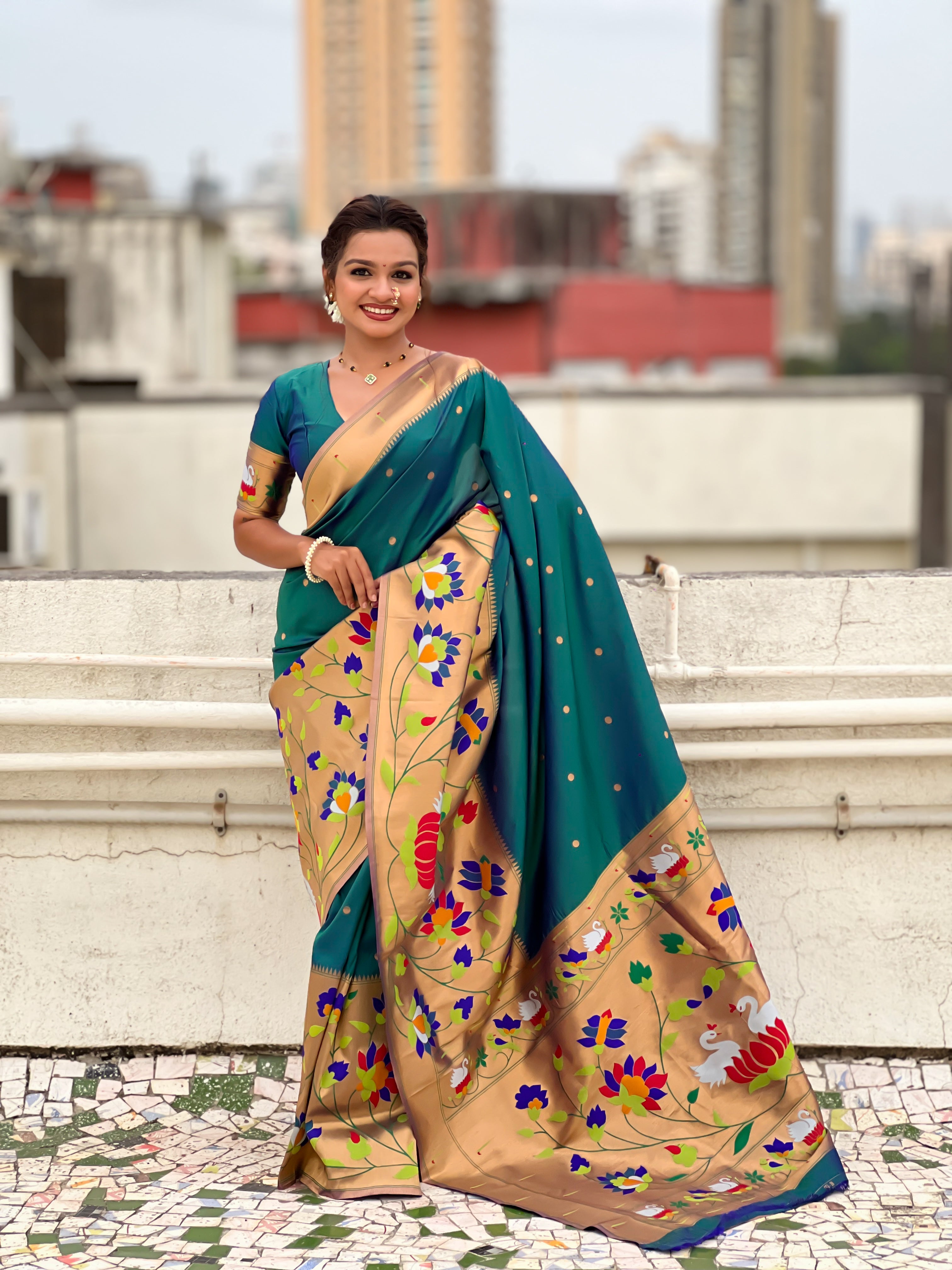 Rama Beautiful Woven Meenakari Polka Designer Paithani Silk Ethnic Graceful Saree