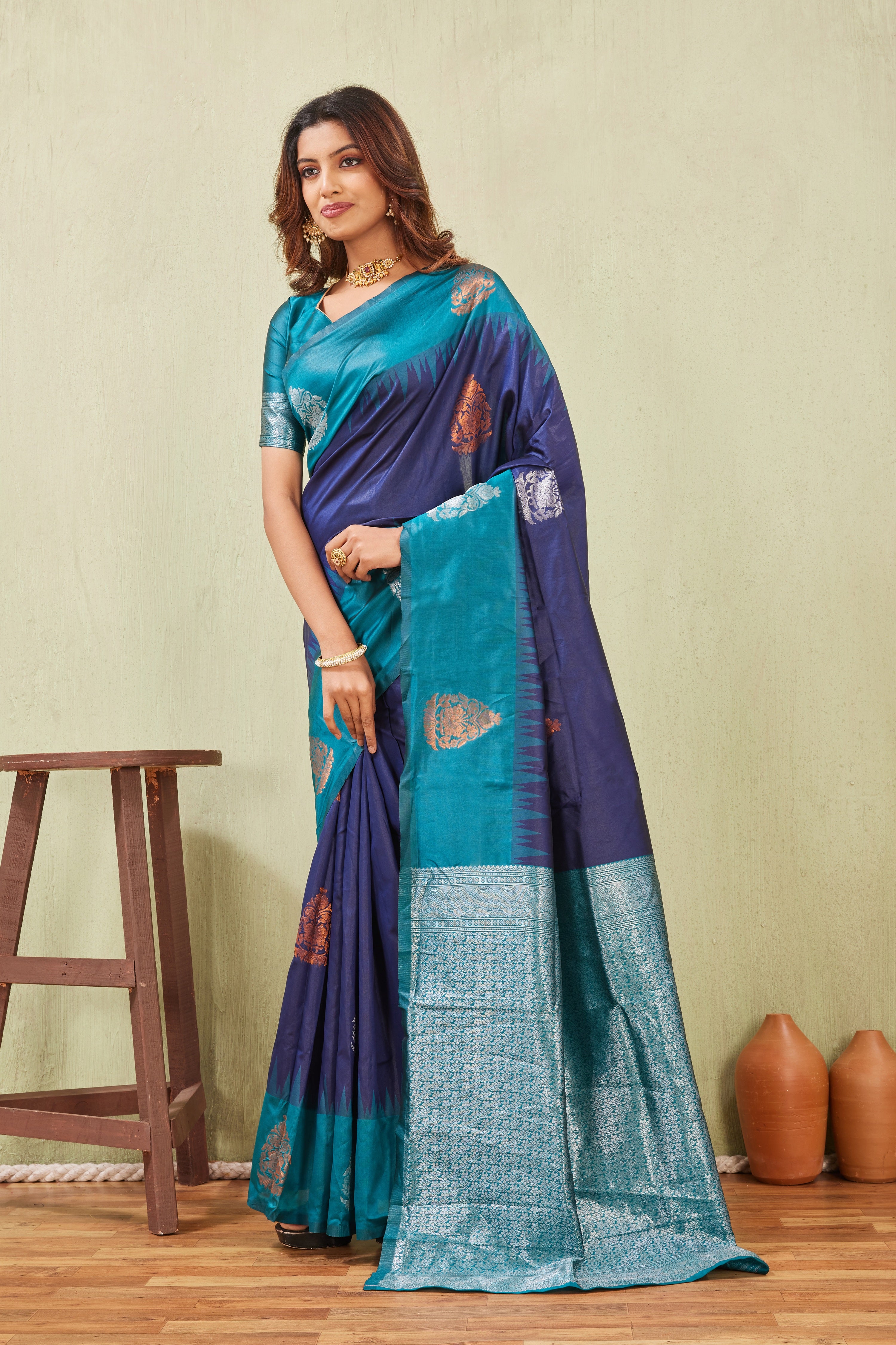 Rama Blue Banarasi Silk Saree with Rich Pallu & Elegant Jacquard Jari Work