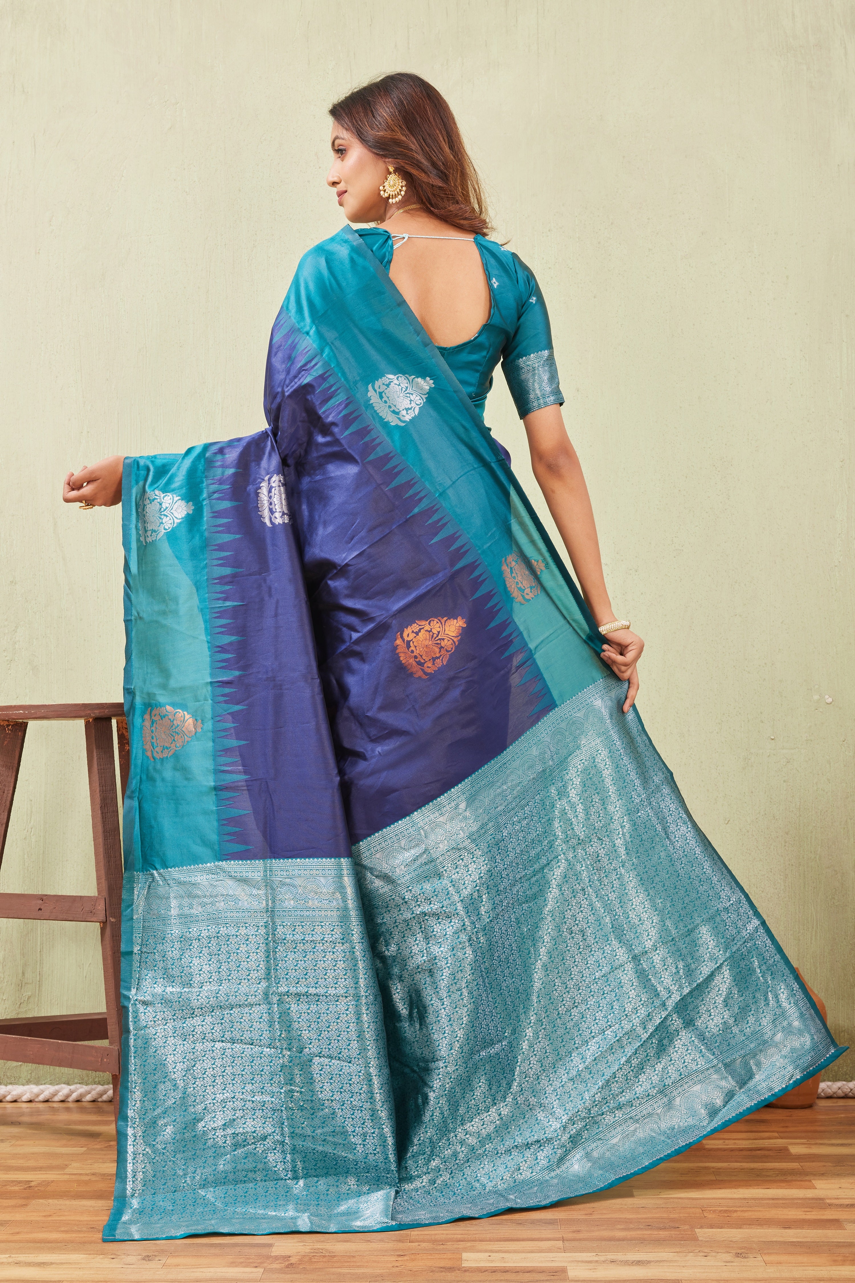 Rama Blue Banarasi Silk Saree with Rich Pallu & Elegant Jacquard Jari Work