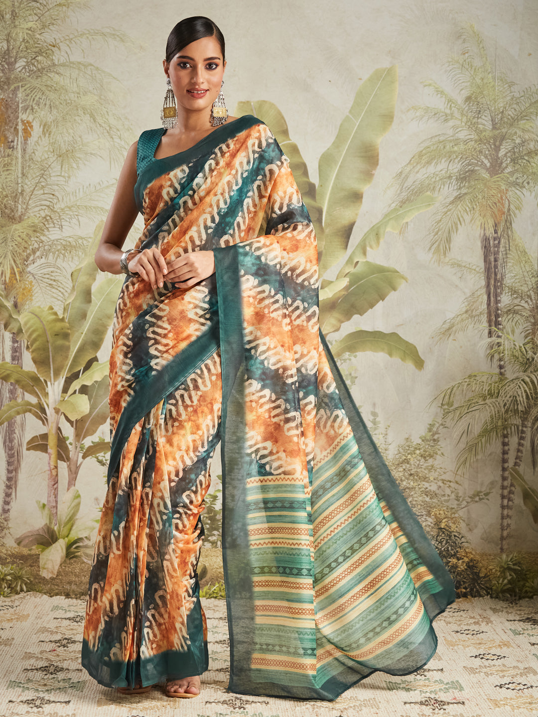 Rama Chanderi Cotton Festive Wear Saree With Smart Digital Print