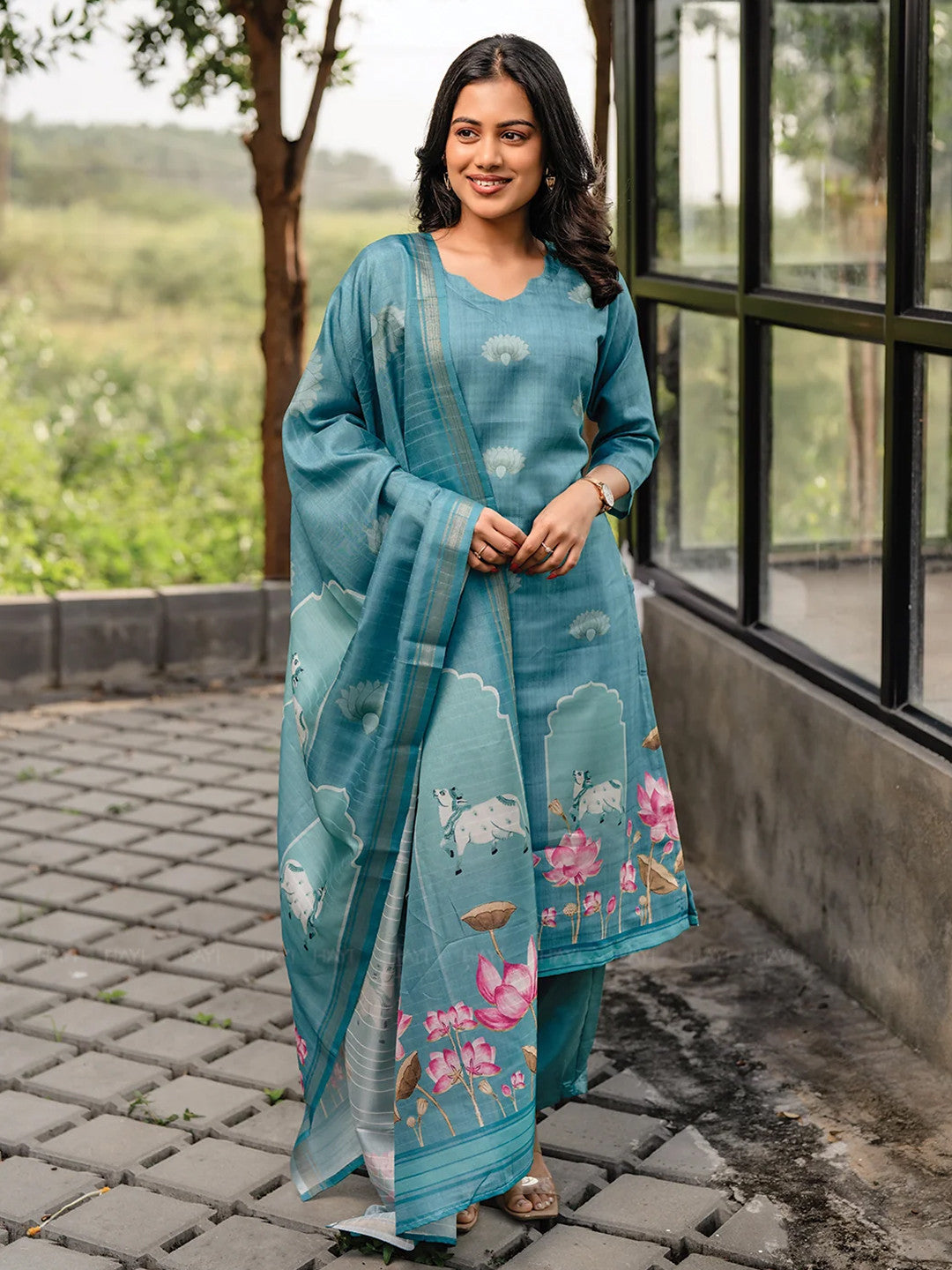 Rama Cotton Kurta Pant Set  Printed