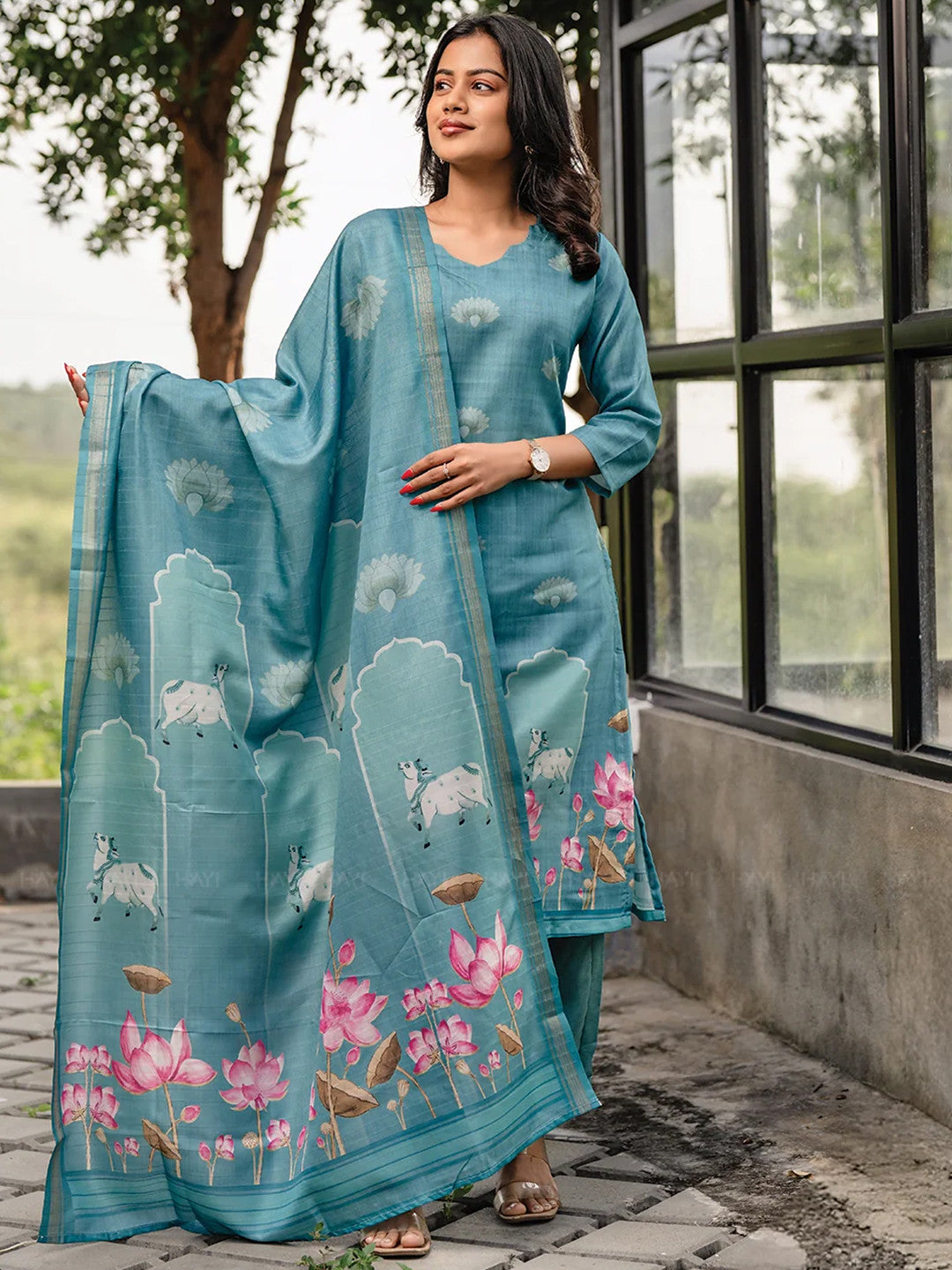 Rama Cotton Kurta Pant Set  Printed