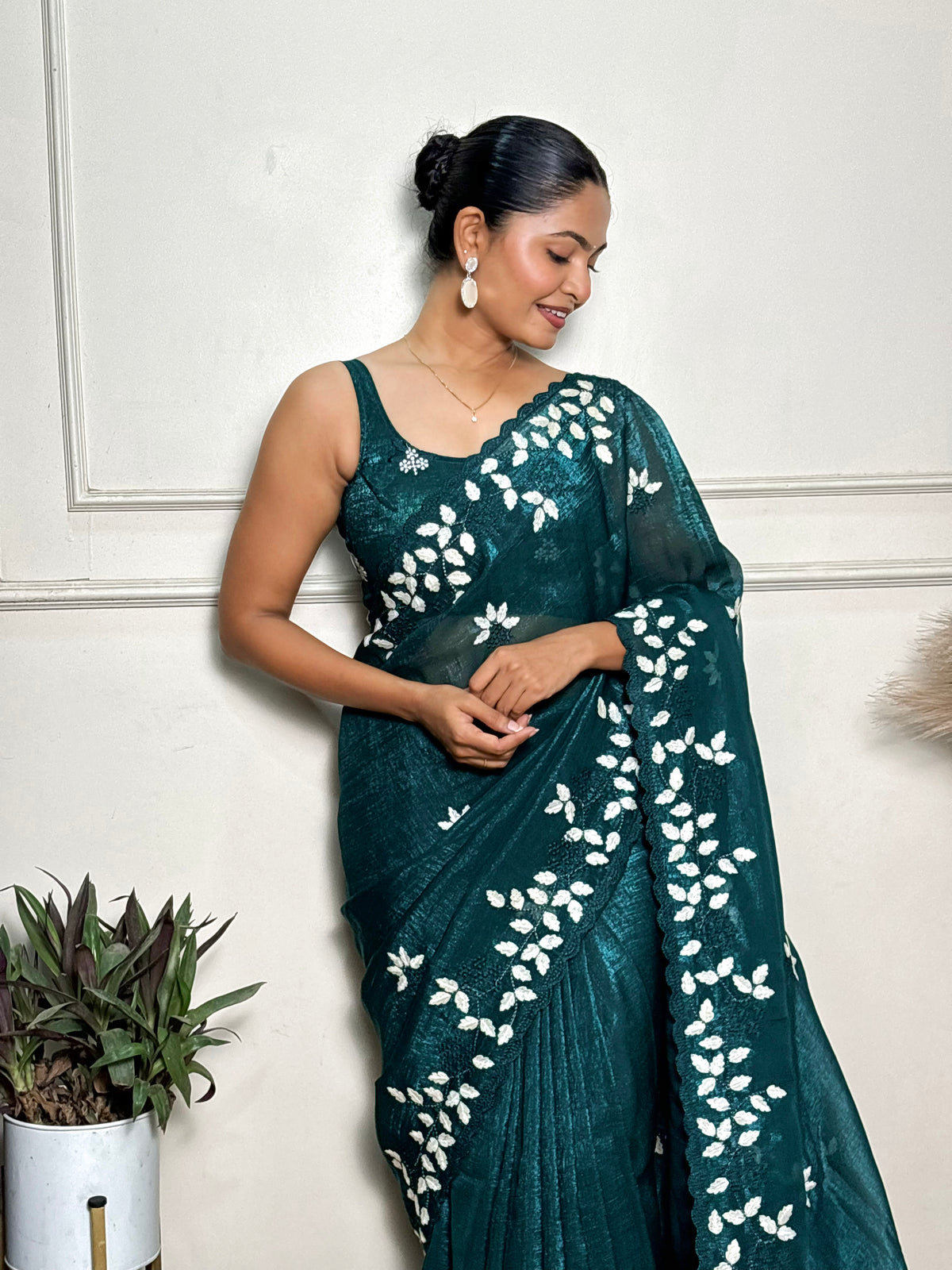 Rama Crunchy Ethnic Beautiful Embroidered Saree