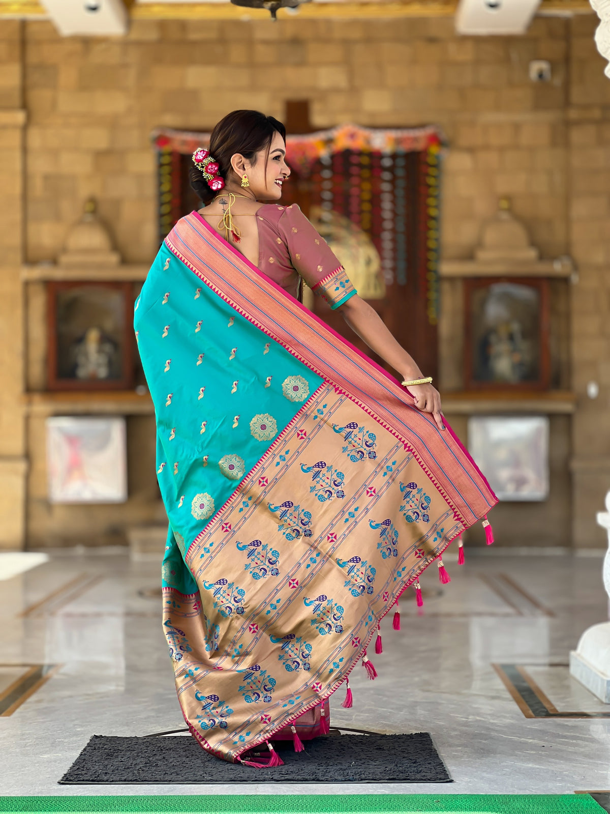 Rama Ethnic Paithani Silk Woven Jacquard Designer Ceremonial Fancy Saree