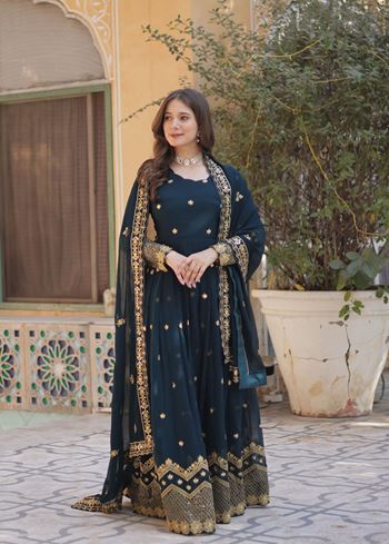 Rama Faux Blooming Suit With Zari & Sequins Embroidery