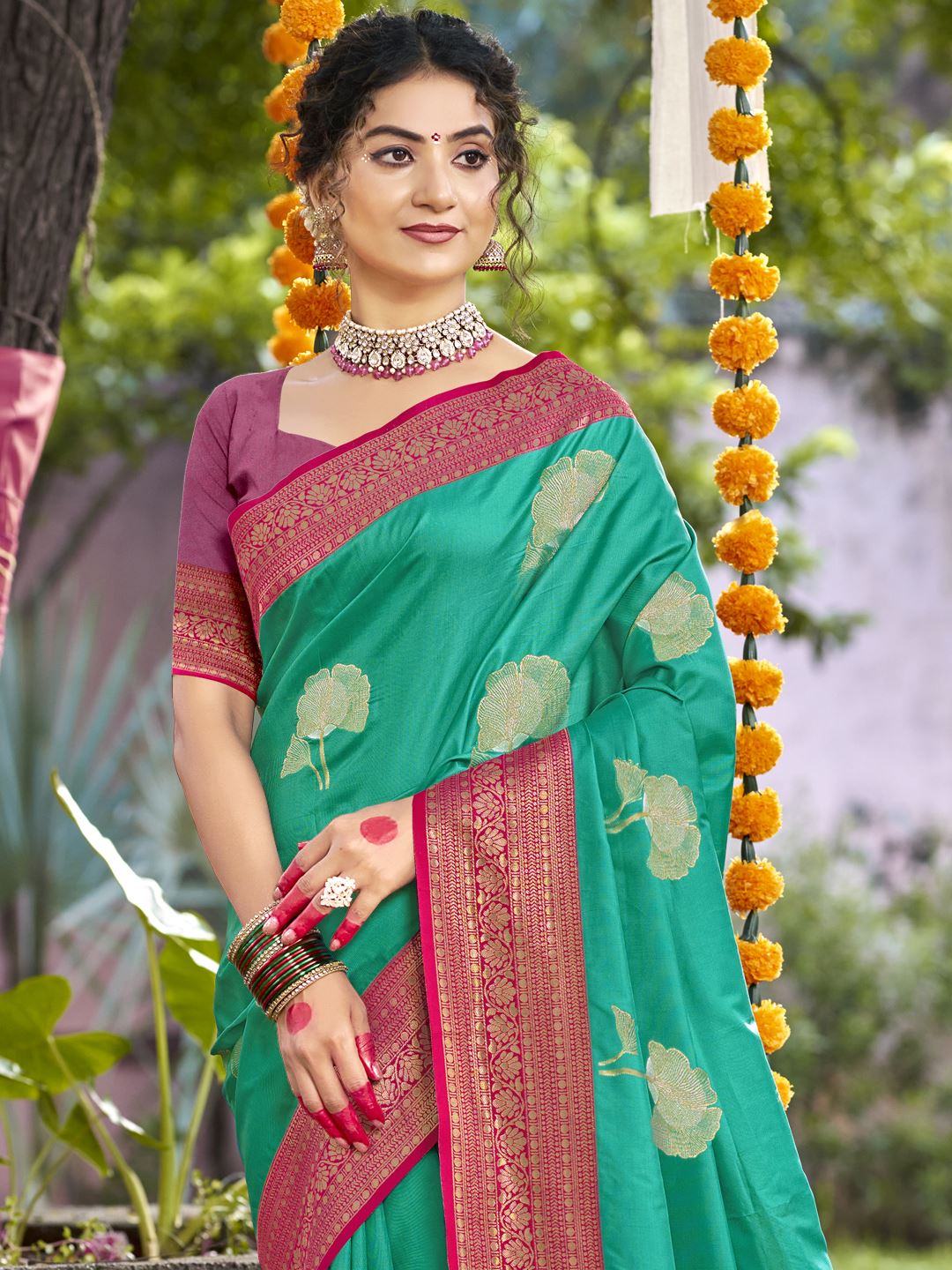 Rama Green Color Silk Weaving Classic  Saree