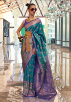 Rama Green Handloom Silk Saree With  Jacquard Woven Work