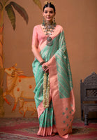 Rama Green Handloom Silk Saree With  Jacquard Woven Work