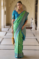 Rama Green Saree With Jacquard Woven Work