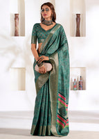 Rama Green Soft Dola Silk Saree With  Foil Print With Jacquard Woven Work