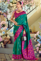 Rama Green Soft Silk Saree With  Jacquard Woven Work