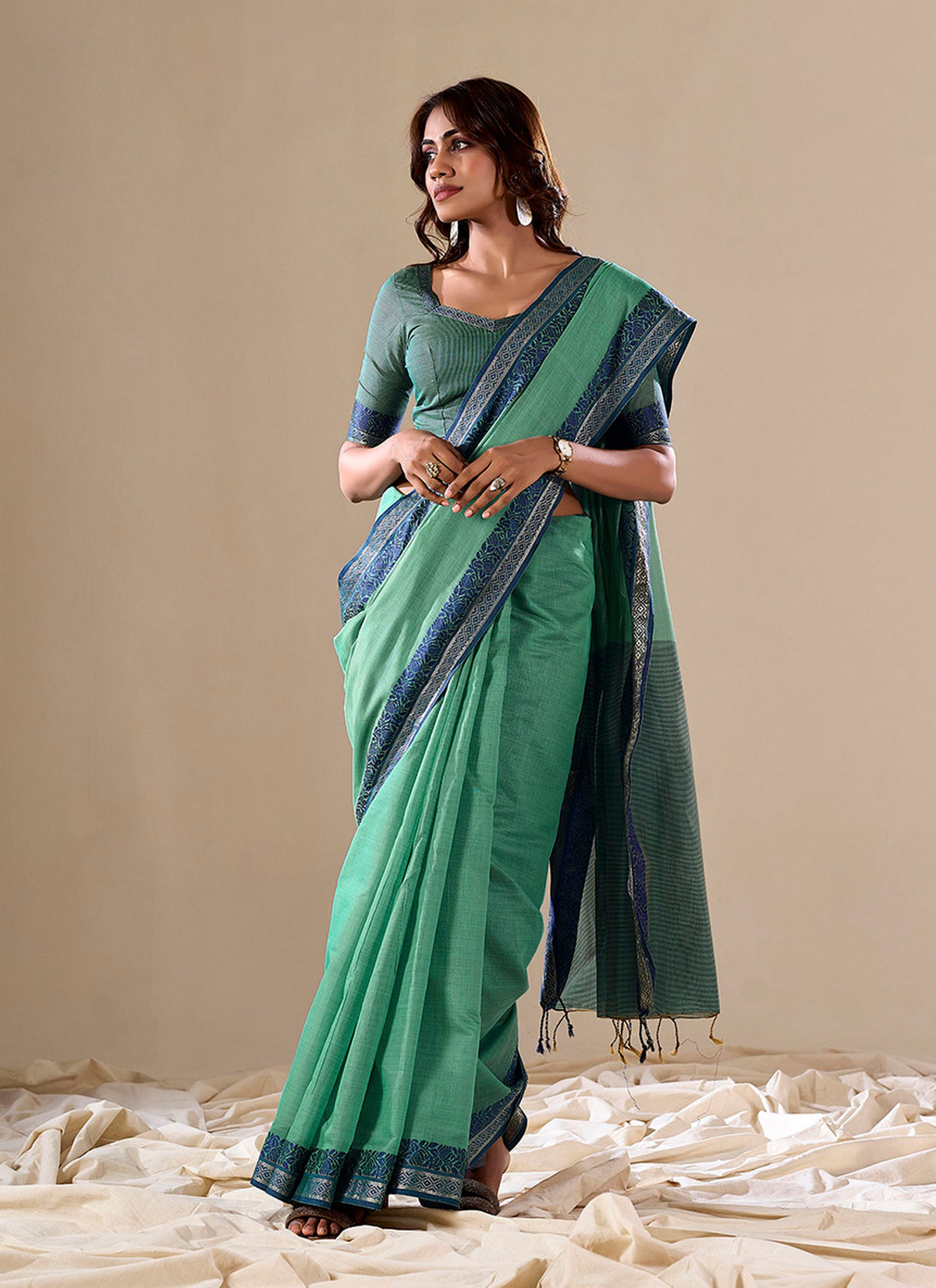 Rama Handloom Silk Woven Pallu Border Designer Ethnic Traditional Saree