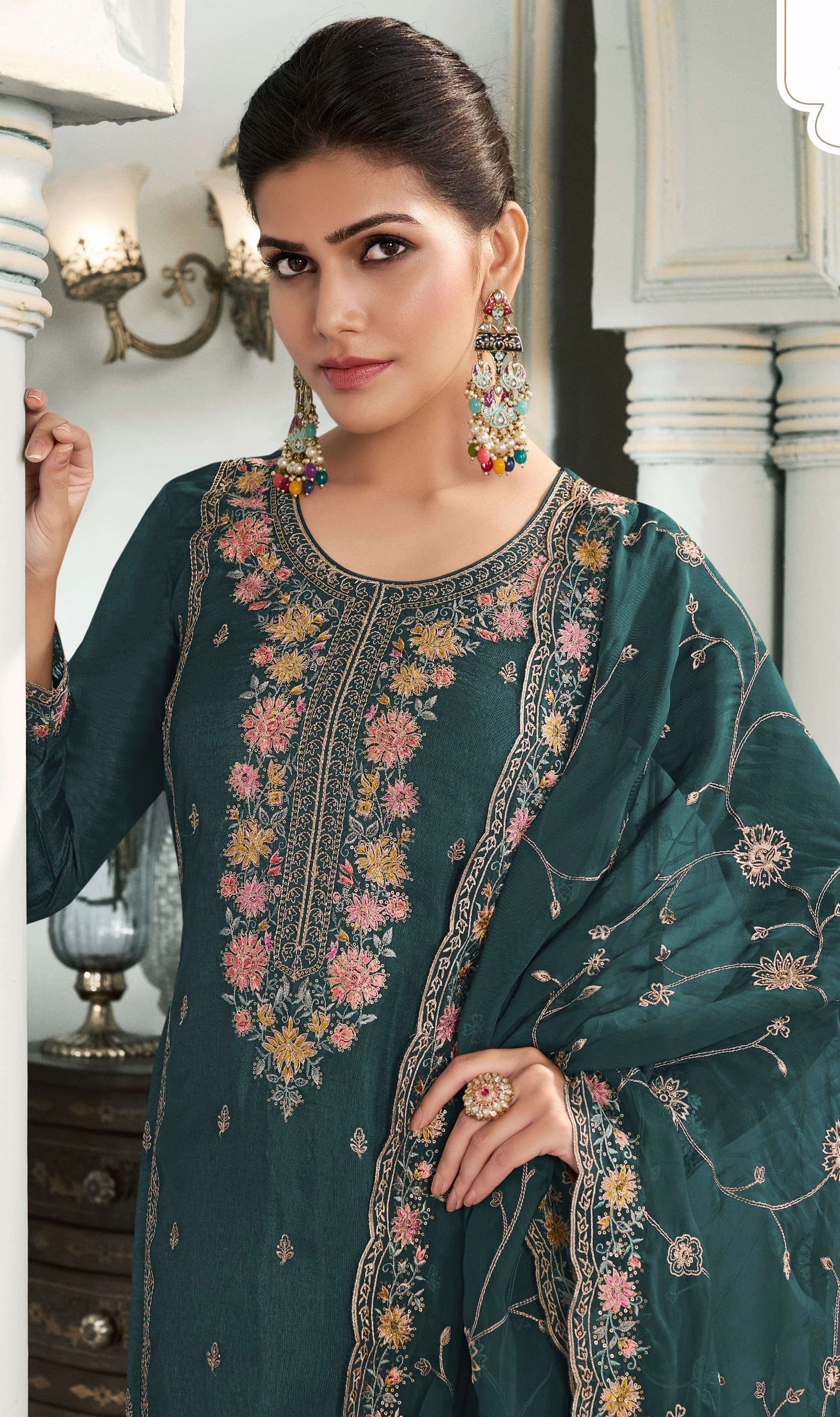 Rama Heavy Designer Suit With Heavy Embroidery Work