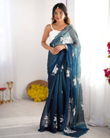 Rama Jimmy Choo Designer Dual Sequance Embroidery Work Beautiful Partywear Saree