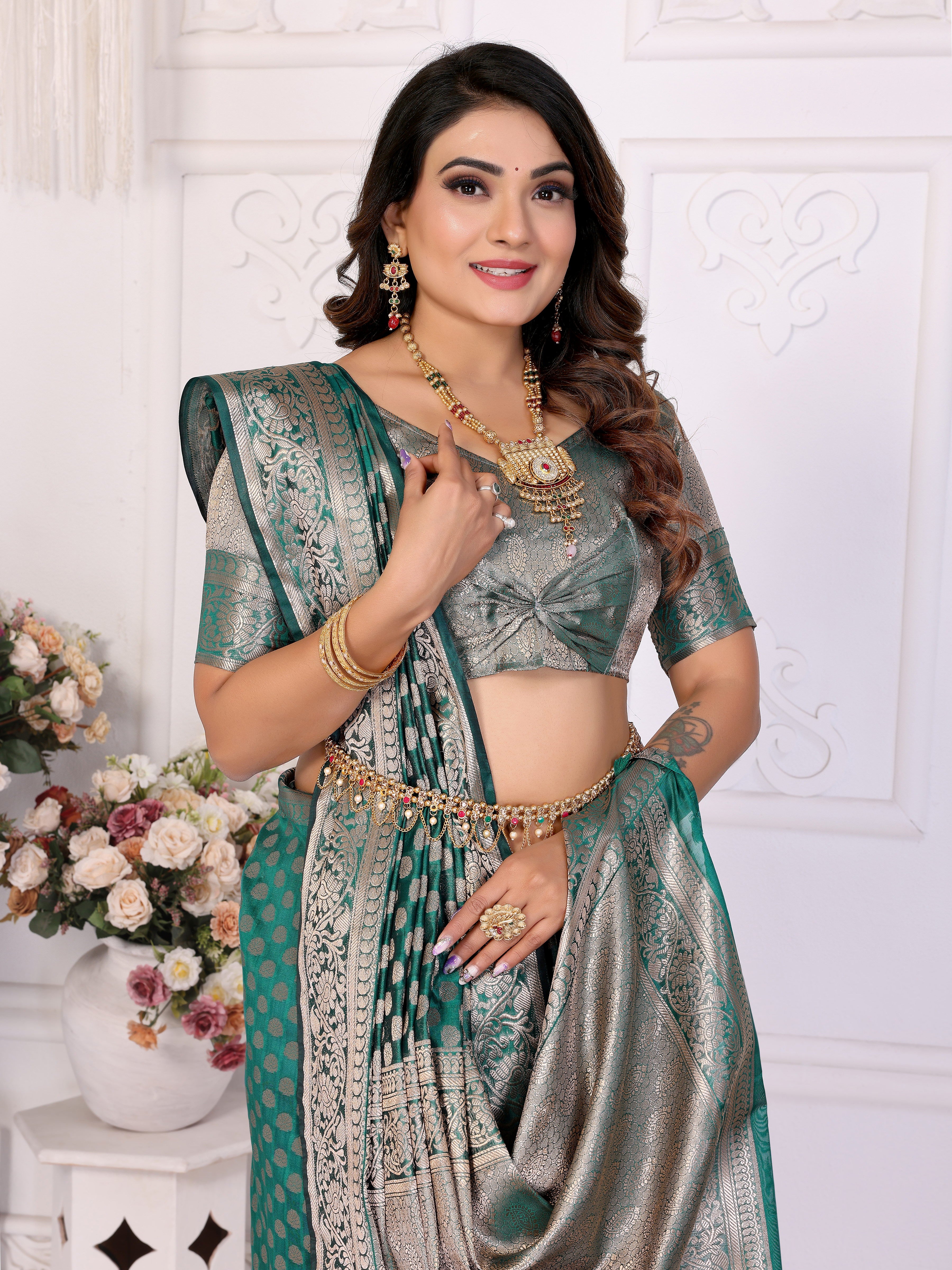 Rama Organza Gold Zari Designer Ceremonial Saree