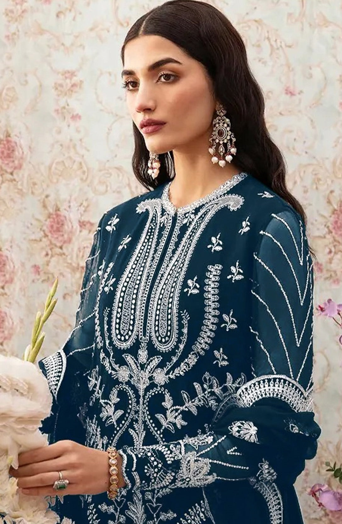 Rama Pakistani Salwar Suit With Heavy Embroidery Work