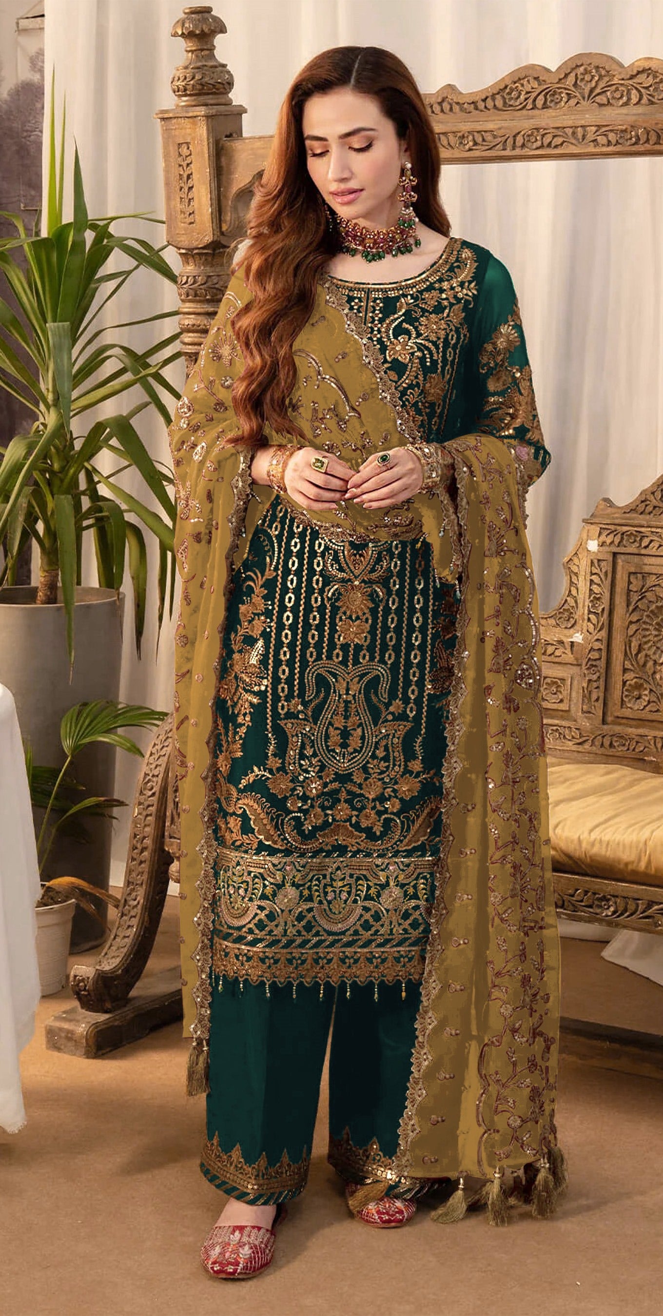 Rama Pakistani Salwar Suit With Heavy Embroidery Work