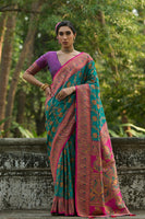Rama Pashmina Silk Saree with Floral Jal and Thread Pallu