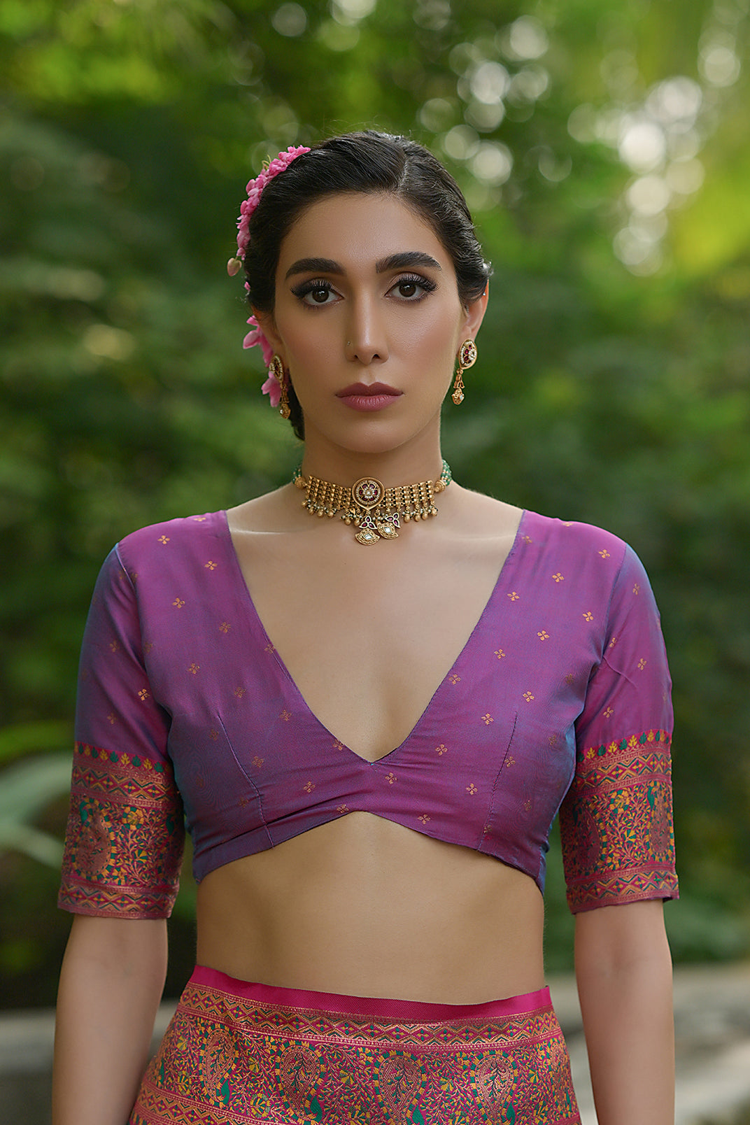 Rama Pashmina Silk Saree with Floral Jal and Thread Pallu