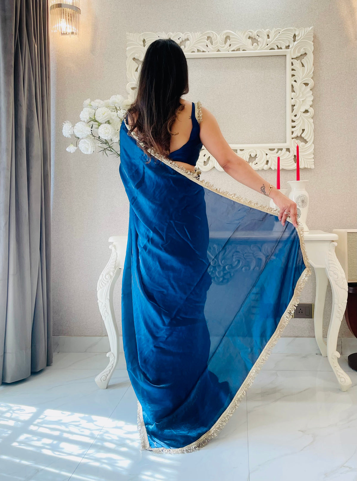 Rama Ready To Wear Fendy Satin Saree Designed With Lace Border