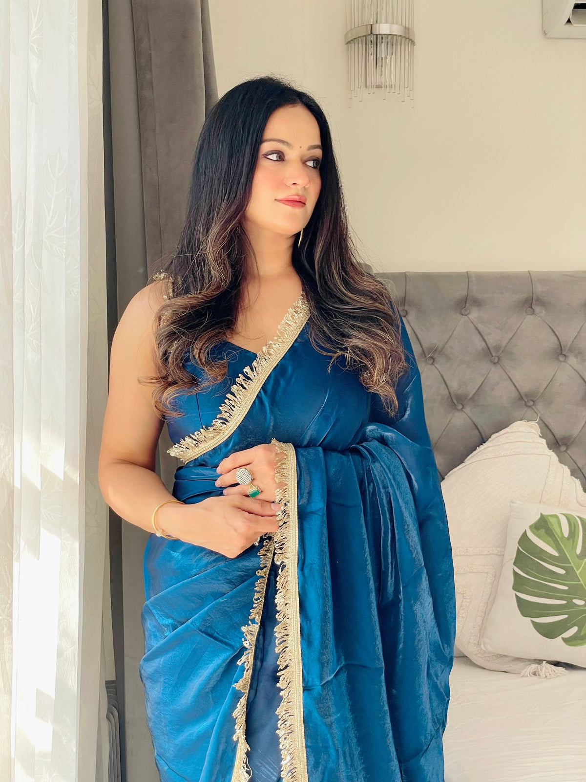 Rama Ready To Wear Fendy Satin Saree Designed With Lace Border