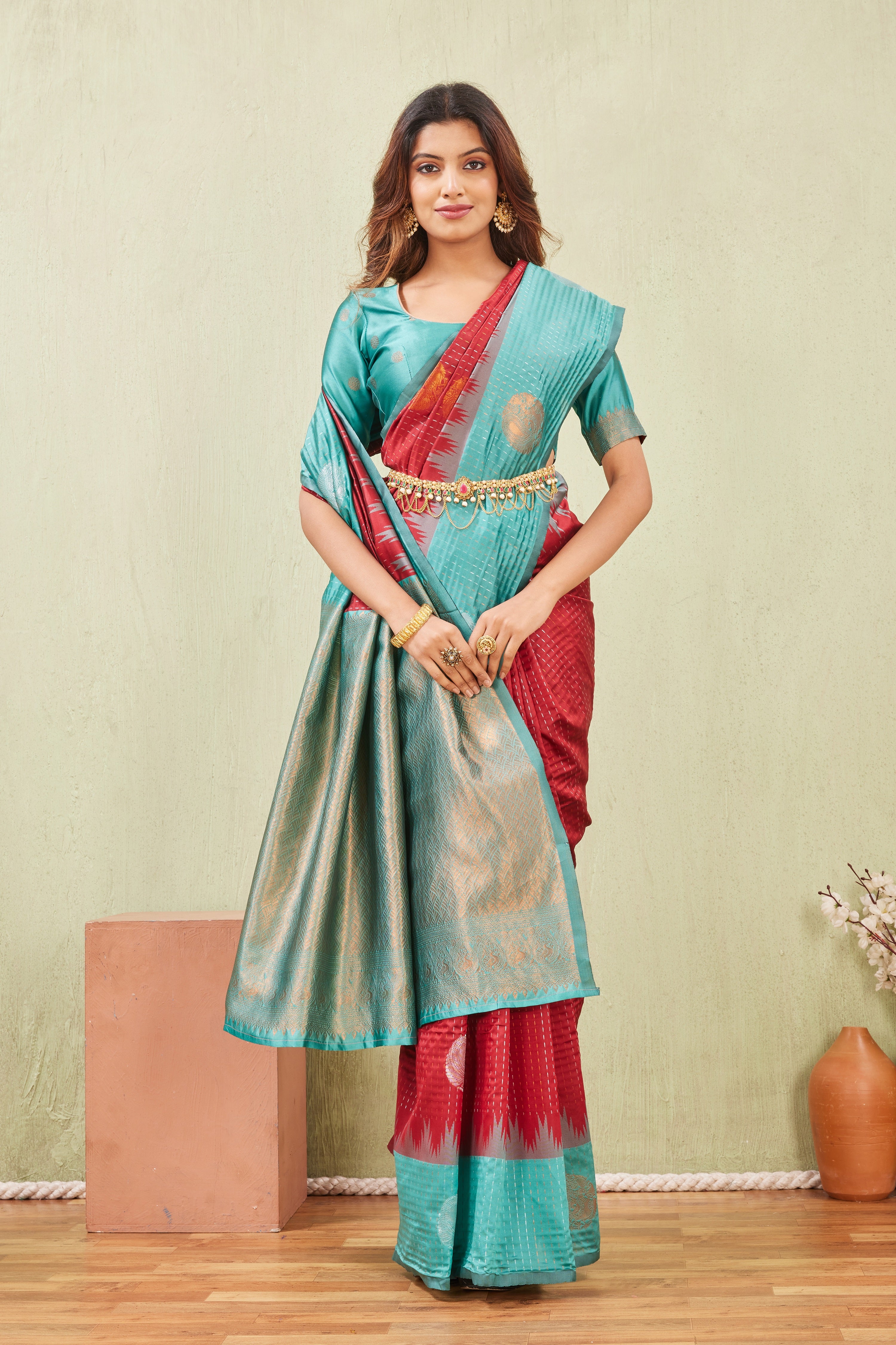 Rama Red Banarasi Silk Saree with Rich Pallu & Elegant Jacquard Jari Work