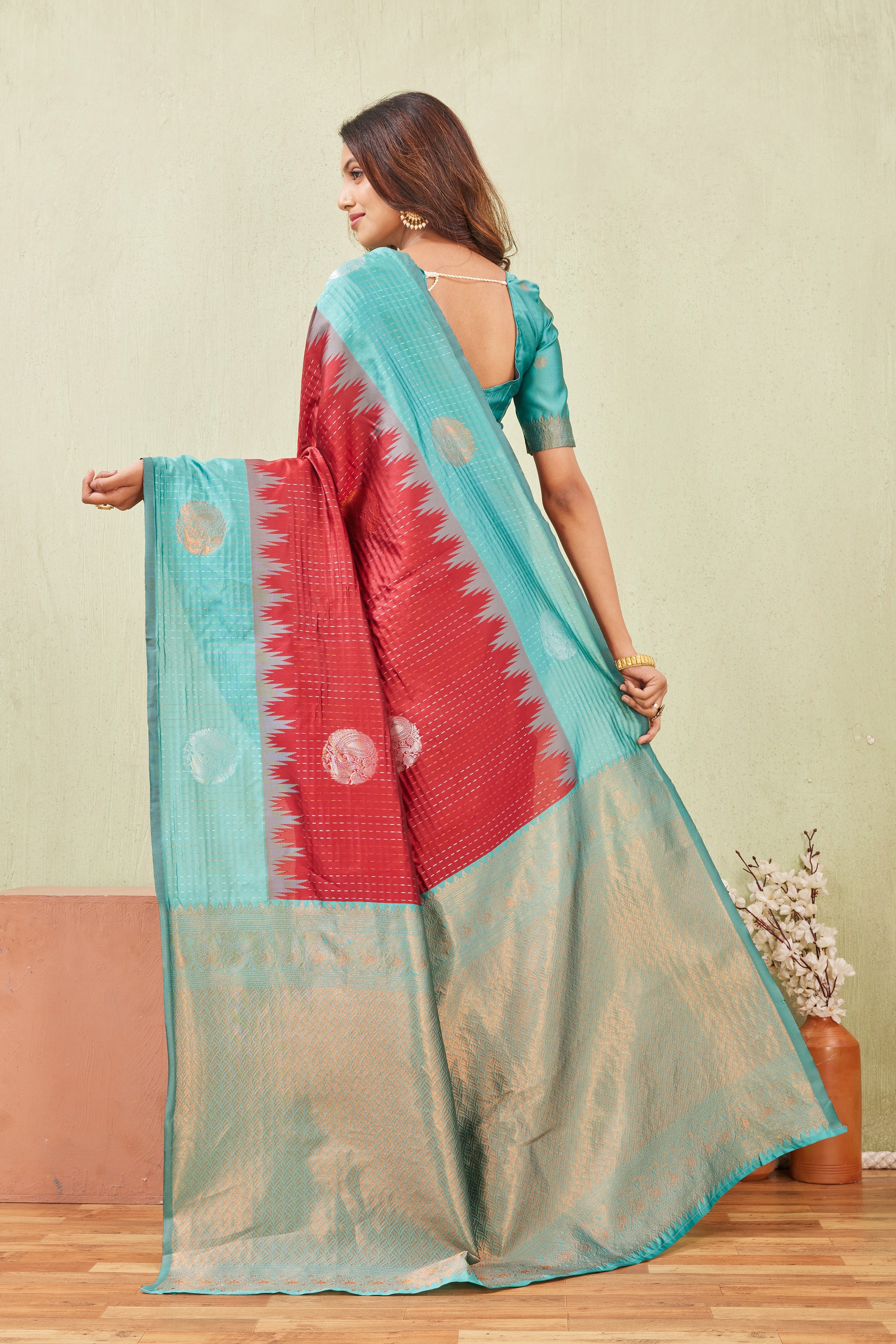 Rama Red Banarasi Silk Saree with Rich Pallu & Elegant Jacquard Jari Work