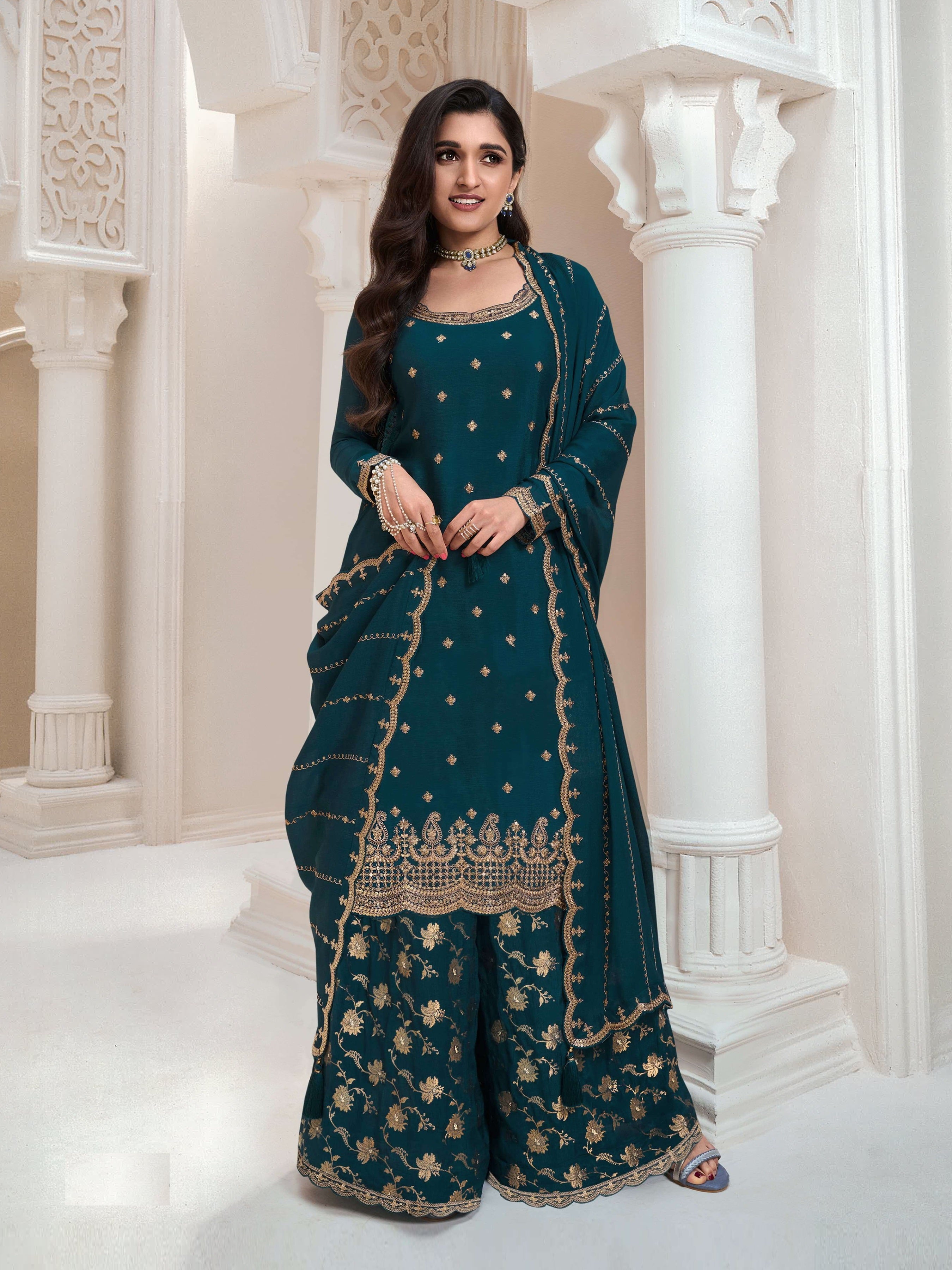 Rama  Sarara Style Salwar Suit With Heavy Embroidery Work