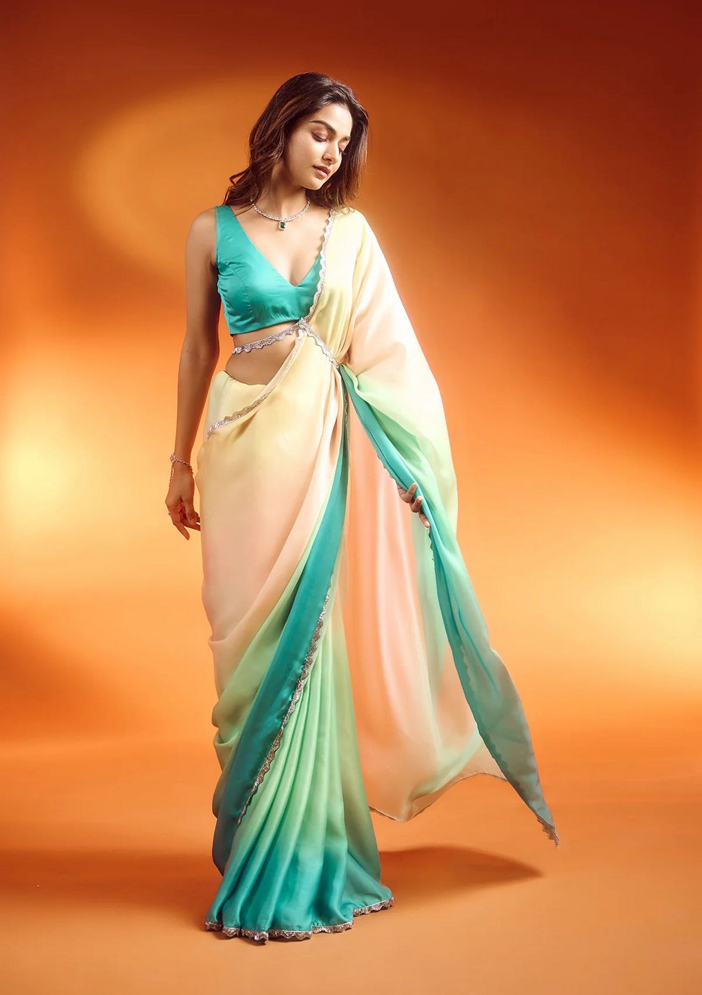 Rama Satin Georgette Beautiful Bollywood Style Show Stopper Saree