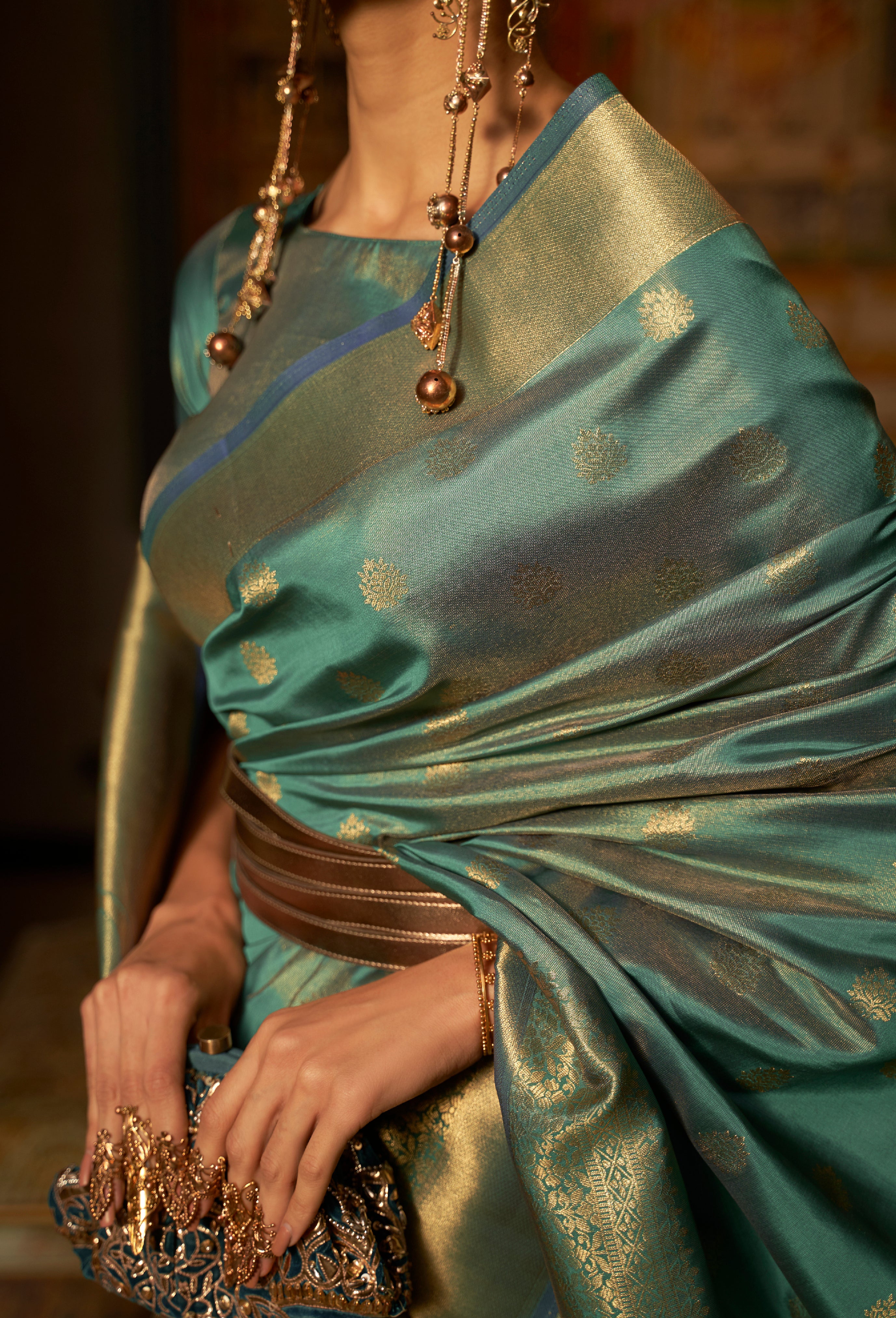 Rama Silk Saree with  Jacquard Woven Work
