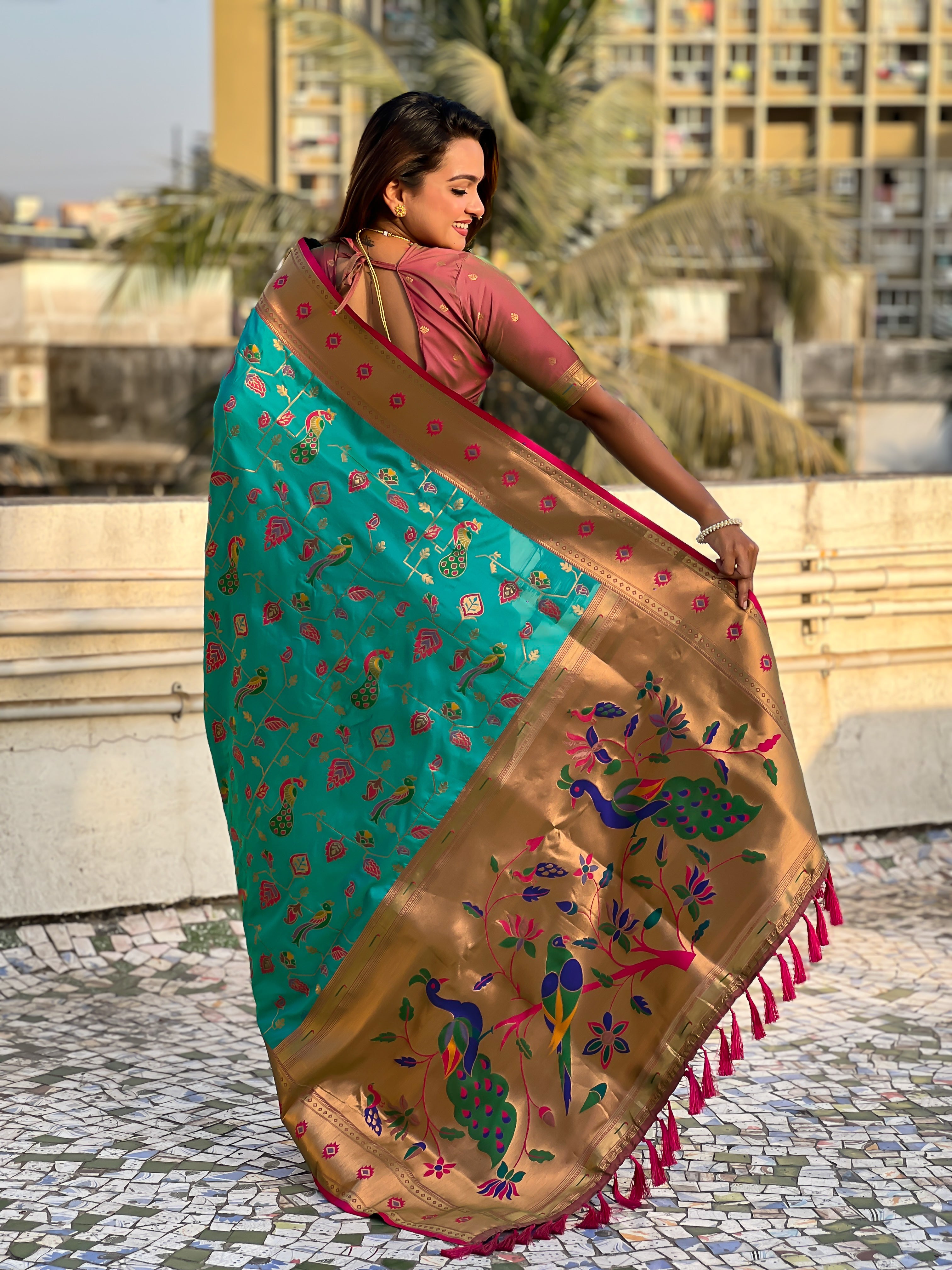 Rama Soft Silk Fabri Woven Paithani Meenakari Designer Ceremonial Saree