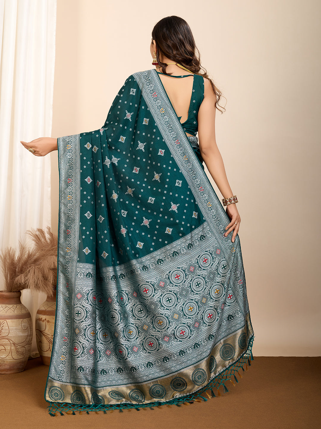 Rama Soft Silk Woven Meenakari Designer Ethnic Saree
